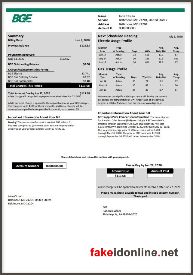 Maryland Utility Bill PSD Template - Maryland Proof of Address